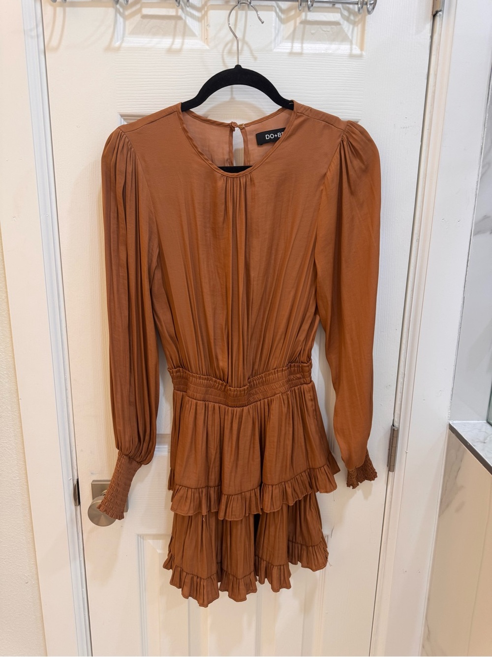 DO+BE Caramel Tiered Ruffle Long-Sleeve Mini Dress